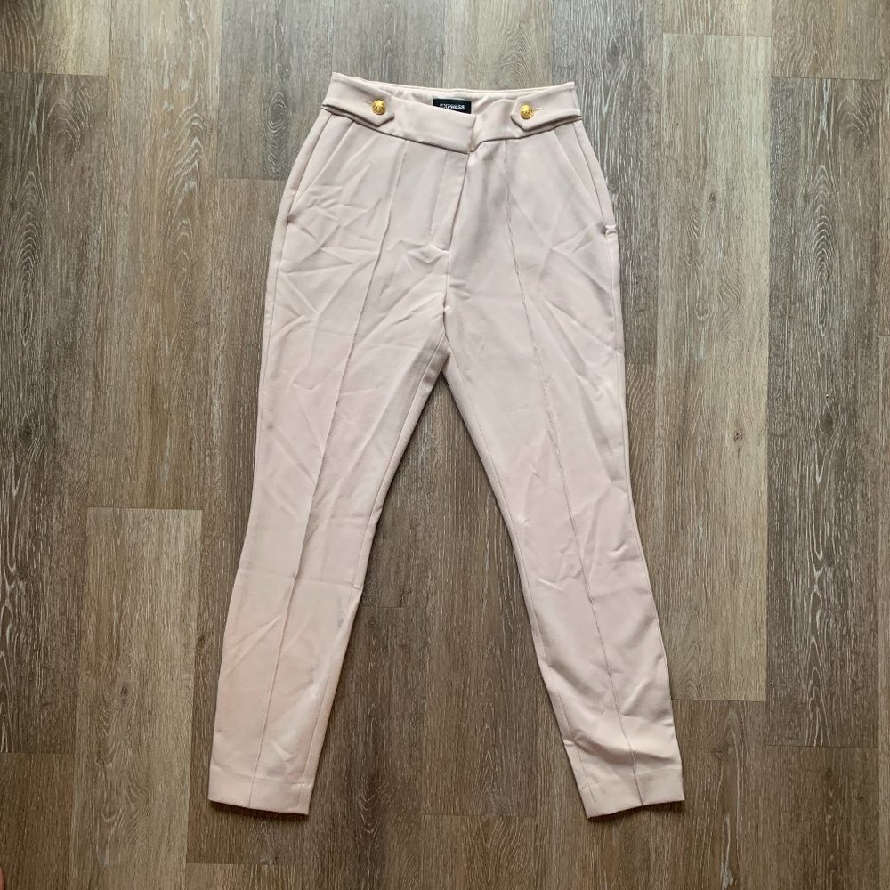 Express Beige Skinny Pants with Gold Buttons